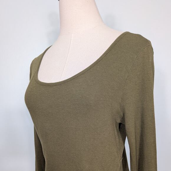 Y2K Thermal Long Sleeve Top S Olive Green Scoop Buttons Knit Twilightcore Elena - Picture 3 of 9